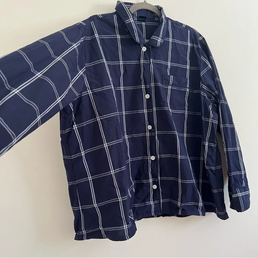 J.Crew Mens Navy‎ Plaid Button Down Shirt Pajama Top Cotton Sleepwear 3X Casual